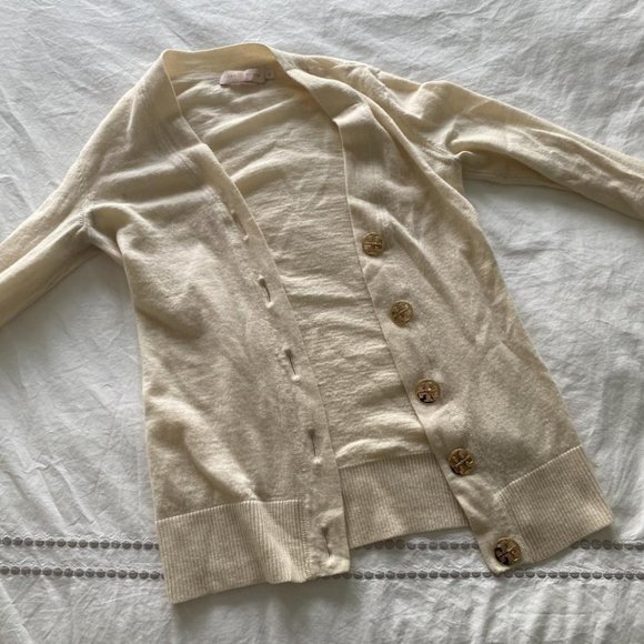 Tory Burch Simone merino wool cream button down cardigan - Picture 2 of 5